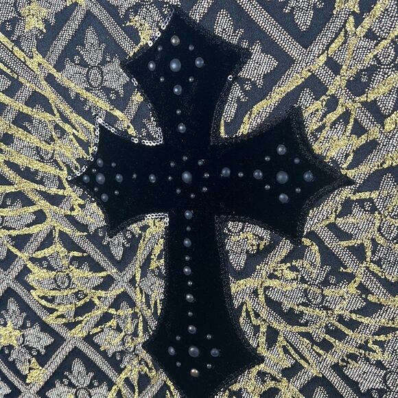 🔥🔥 “NWT” ROYAL ARMY Black Denim & Gold JACKET “Affliction Style” - Sz Large - Picture 10 of 12